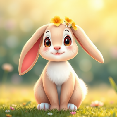 Mira the Lop-eared Rabbit — a curious pink rabbit with floppy ears