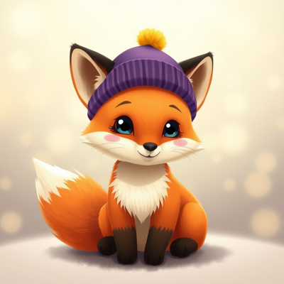 Snory the Fox — a cute red fox cub wearing a purple sleeping cap